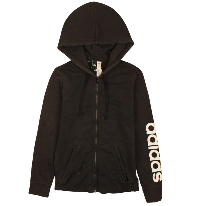 Adidas Womens Black Full Zip Hoodie Size M 12-14 Logo Sleeve
