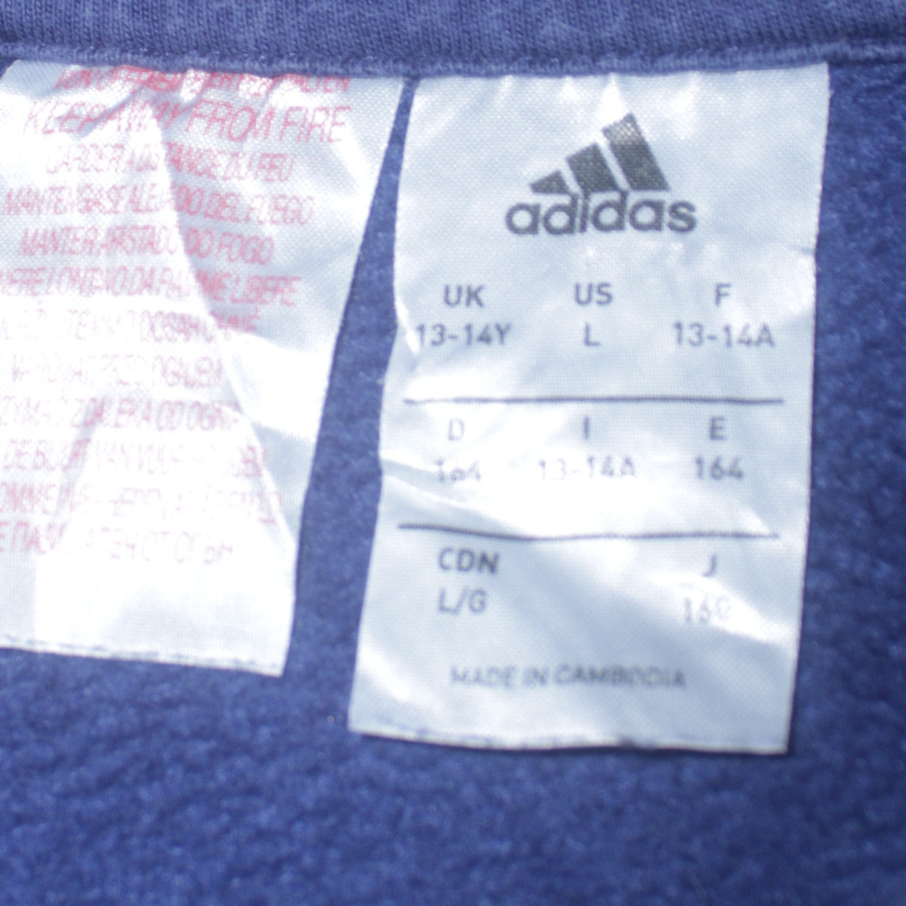 Adidas Boys Blue Pullover Hoodie 13-14 Years Cotton Blend Sportswear