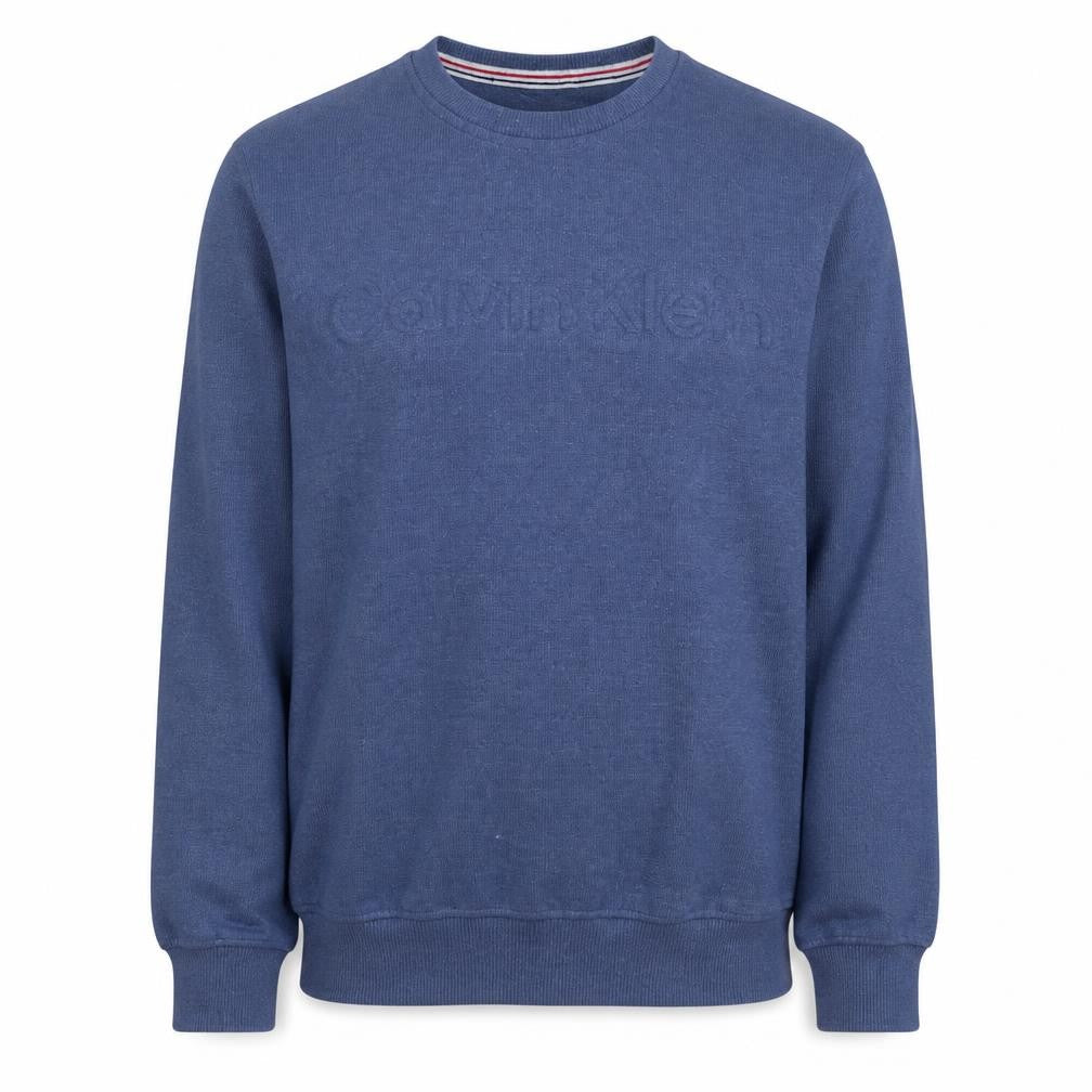 Front view of Calvin Klein Jeans Men's Blue Crew Neck Logo Sweatshirt M