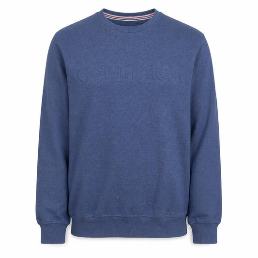 Front view of Calvin Klein Jeans Men's Blue Crew Neck Logo Sweatshirt M