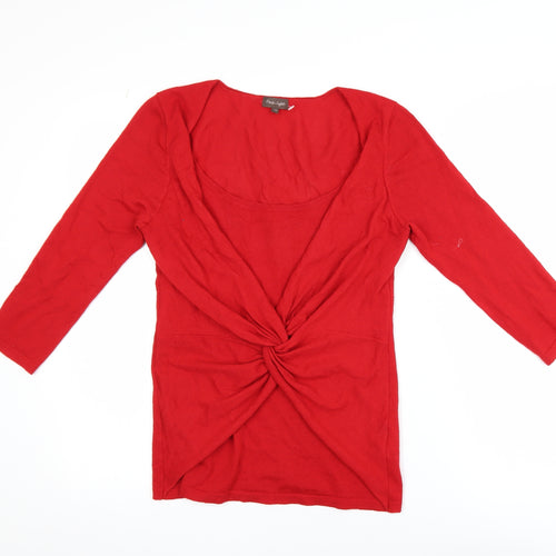 Phase Eight Women's Red Wool Blend Knot Front 3/4 Sleeve Jumper Size 10