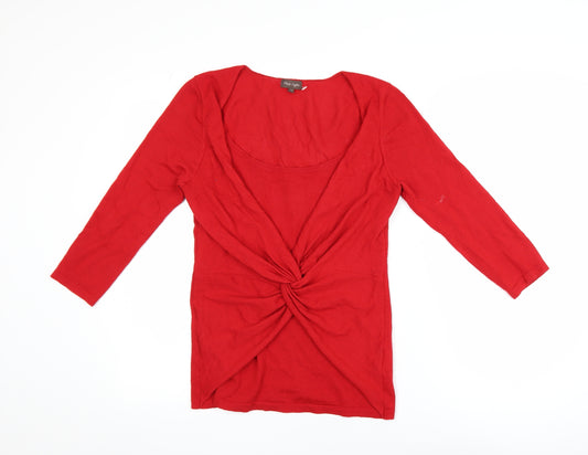 Phase Eight Women's Red Wool Blend Knot Front 3/4 Sleeve Jumper Size 10