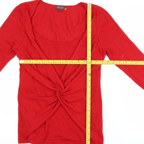 Phase Eight Women's Red Wool Blend Knot Front 3/4 Sleeve Jumper Size 10