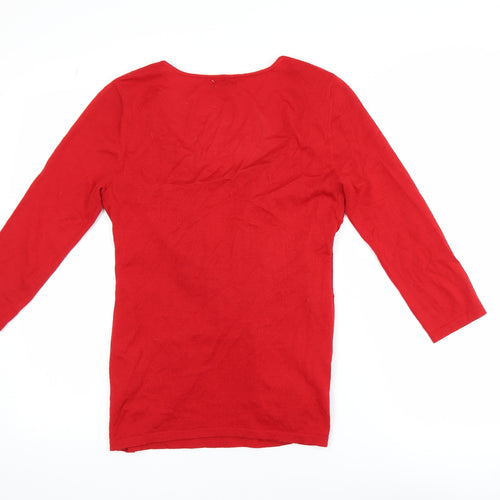 Phase Eight Women's Red Wool Blend Knot Front 3/4 Sleeve Jumper Size 10