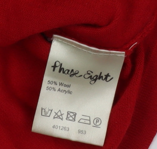 Phase Eight Women's Red Wool Blend Knot Front 3/4 Sleeve Jumper Size 10