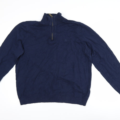 Fat Face Men’s Blue 1/2 Zip Cotton Wool Jumper XL Regular Knit