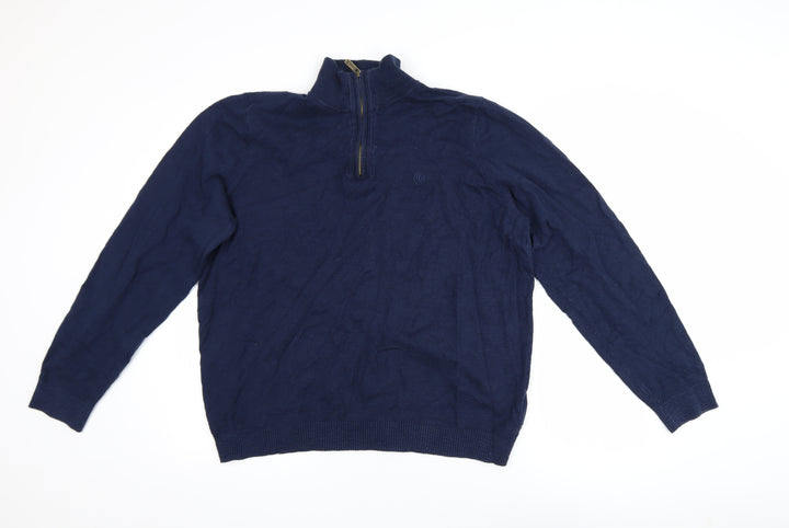 Fat Face Men’s Blue 1/2 Zip Cotton Wool Jumper XL Regular Knit