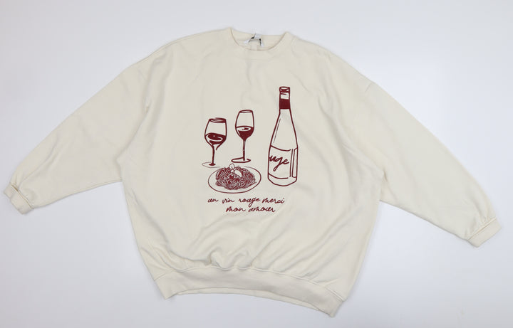 Next Women Beige Graphic Wine Print Pullover Sweatshirt L