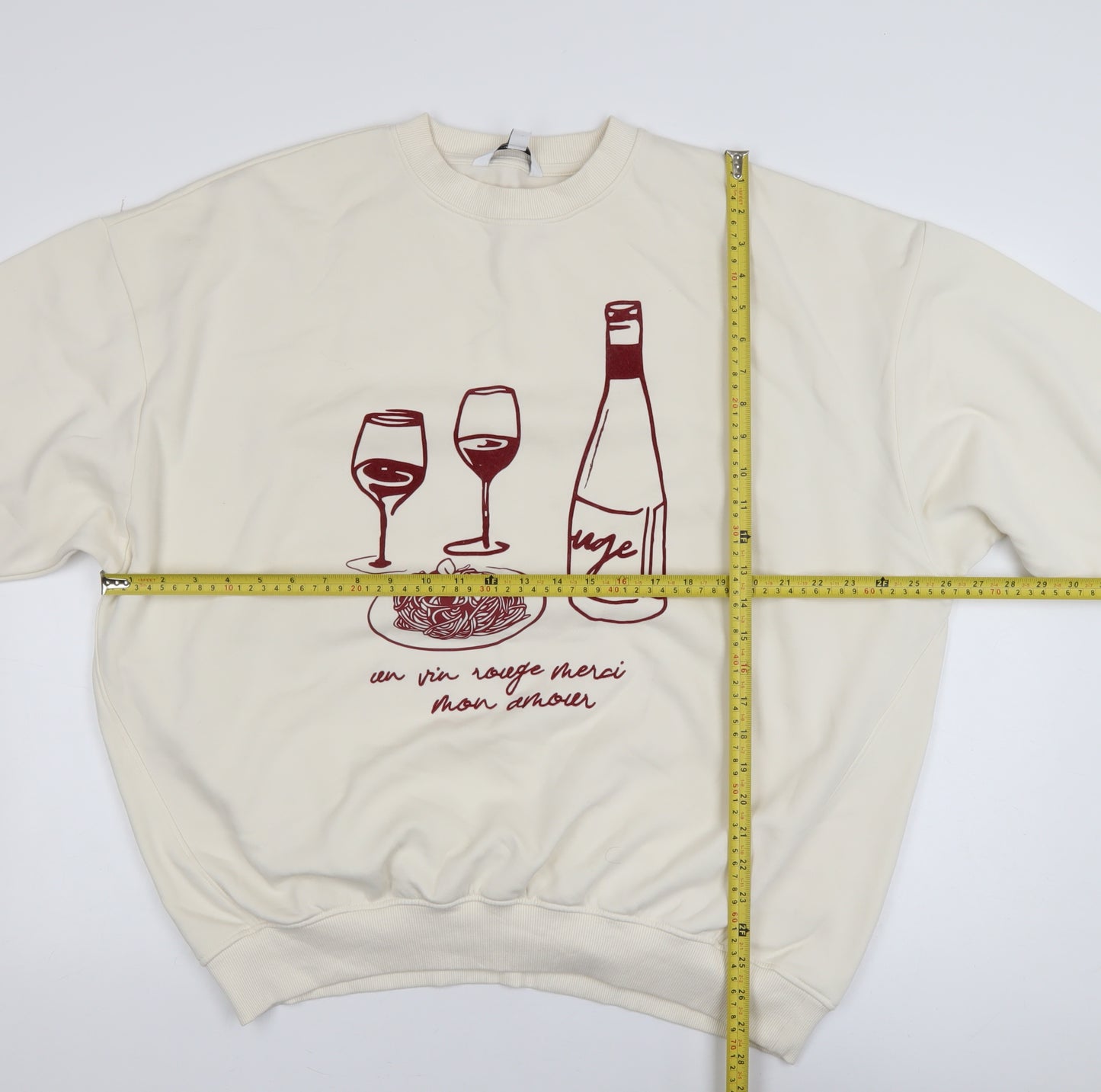 Next Women Beige Graphic Wine Print Pullover Sweatshirt L