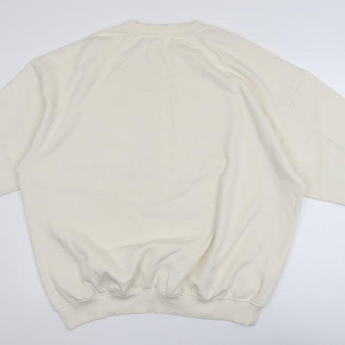 Next Women Beige Graphic Wine Print Pullover Sweatshirt L