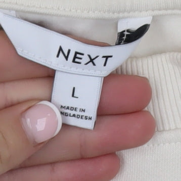 Next Women Beige Graphic Wine Print Pullover Sweatshirt L