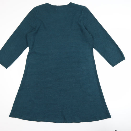 FatFace Women’s Green Knit A-Line Dress Size 16 3/4 Sleeve