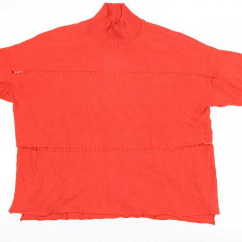 French Connection Women Red Roll Neck Knit Cotton T-Shirt Size S