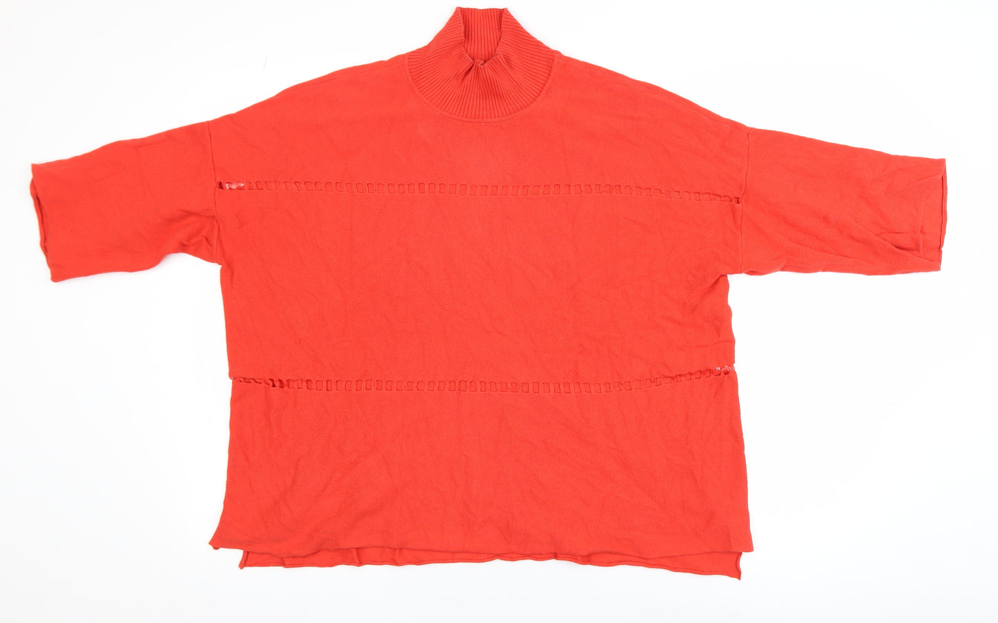 French Connection Women Red Roll Neck Knit Cotton T-Shirt Size S