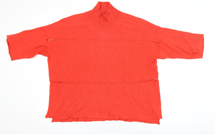 French Connection Women Red Roll Neck Knit Cotton T-Shirt Size S