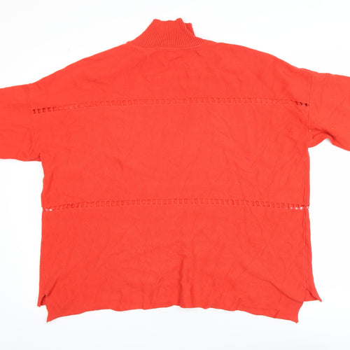 French Connection Women Red Roll Neck Knit Cotton T-Shirt Size S