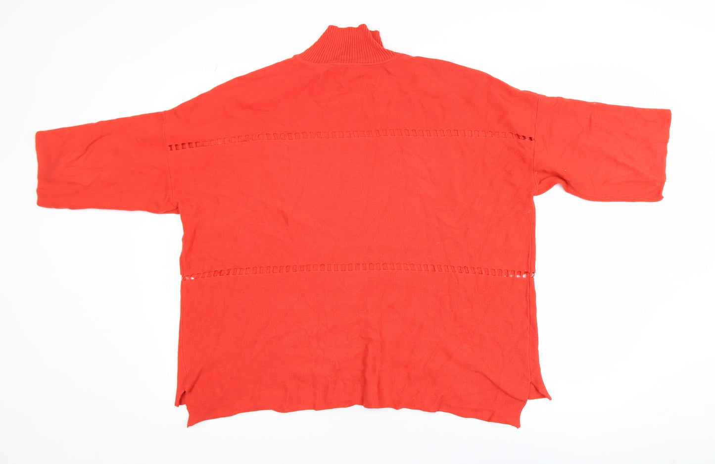French Connection Women Red Roll Neck Knit Cotton T-Shirt Size S