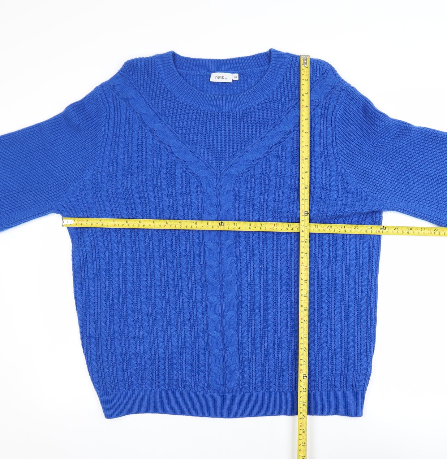 Next Women Blue Acrylic Cable Knit Crew Neck Jumper Size 20