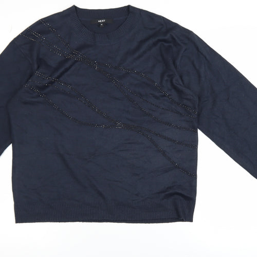 Next Women Blue Beaded Acrylic Crew Neck Pullover Jumper M