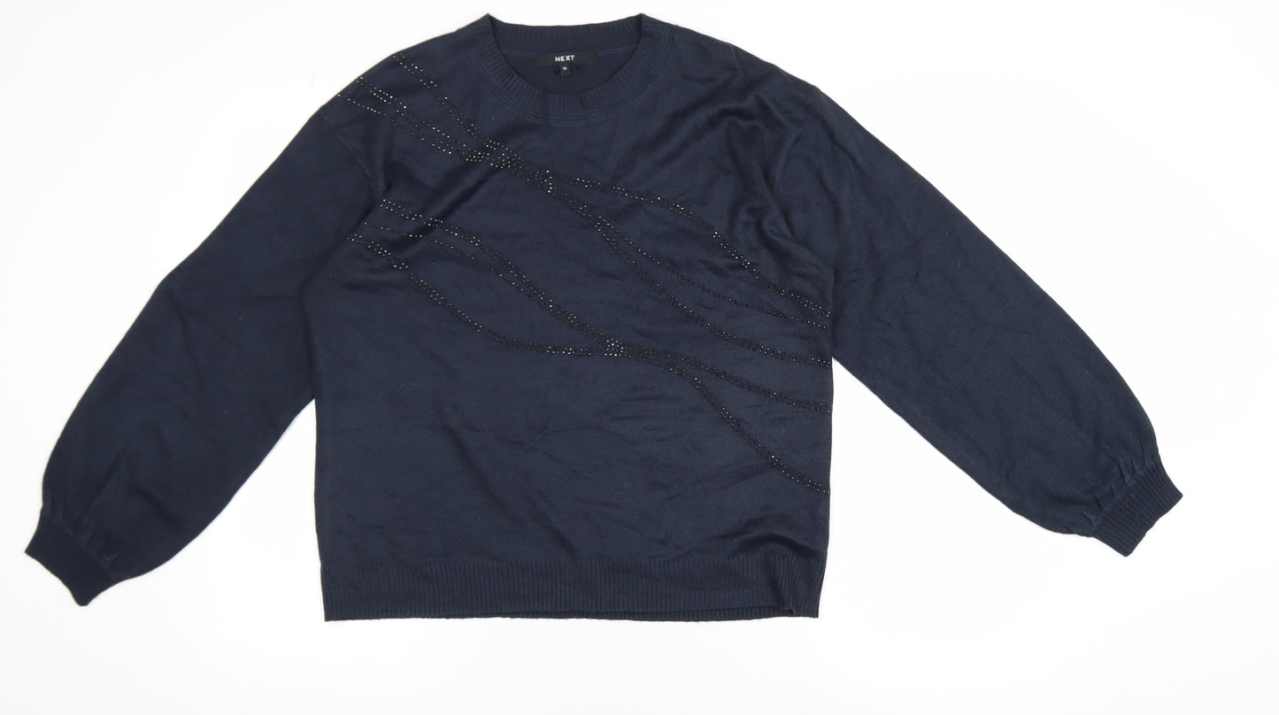 Next Women Blue Beaded Acrylic Crew Neck Pullover Jumper M