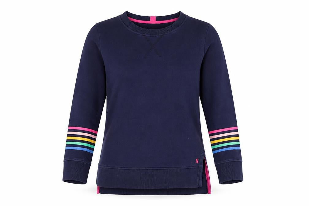 Joules Womens Blue Rainbow Stripe Cotton Crew Neck Jumper UK 8