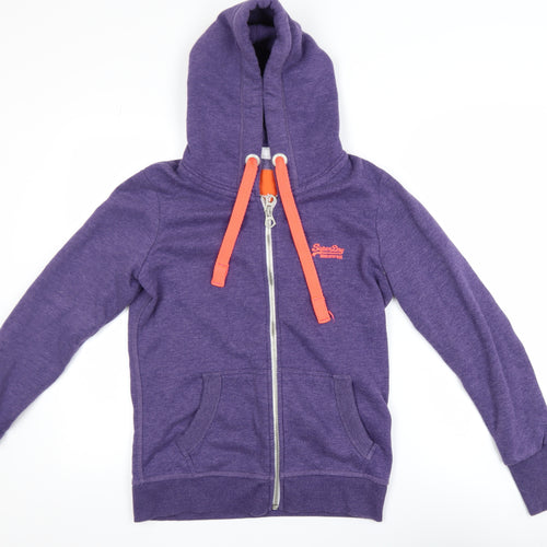 Superdry Women Purple Hooded Full Zip Fleece Jacket Size M