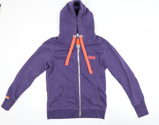 Superdry Women Purple Hooded Full Zip Fleece Jacket Size M