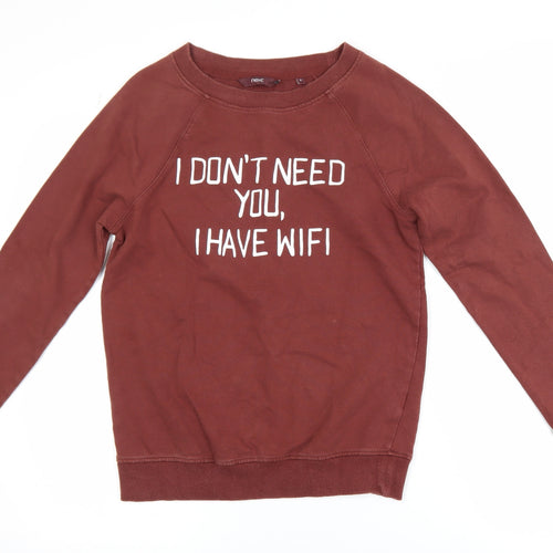Next Womens Brown Cotton Pullover Sweatshirt UK 6 Graphic Print Casual