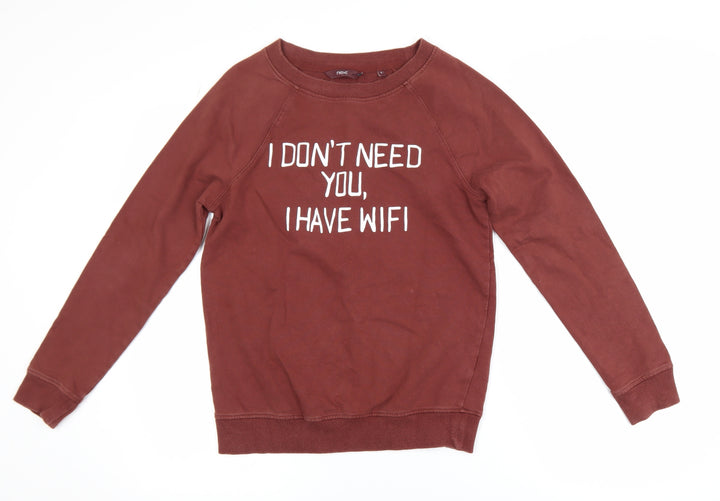 Next Womens Brown Cotton Pullover Sweatshirt UK 6 Graphic Print Casual