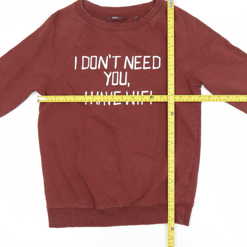 Next Womens Brown Cotton Pullover Sweatshirt UK 6 Graphic Print Casual
