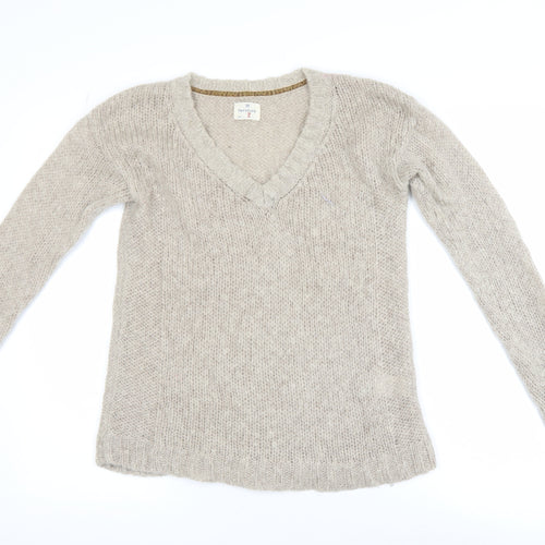 Hartford Women Beige Mohair Wool V-Neck Long Sleeve Pullover Jumper Size 10