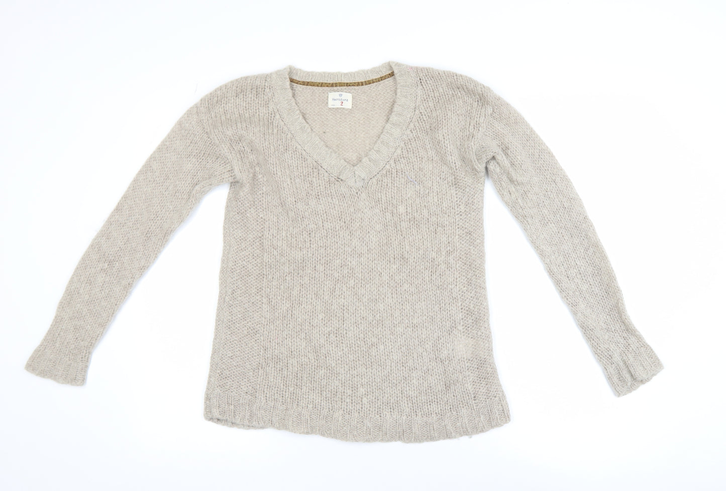 Hartford Women Beige Mohair Wool V-Neck Long Sleeve Pullover Jumper Size 10