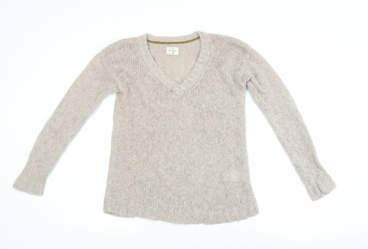 Hartford Women Beige Mohair Wool V-Neck Long Sleeve Pullover Jumper Size 10