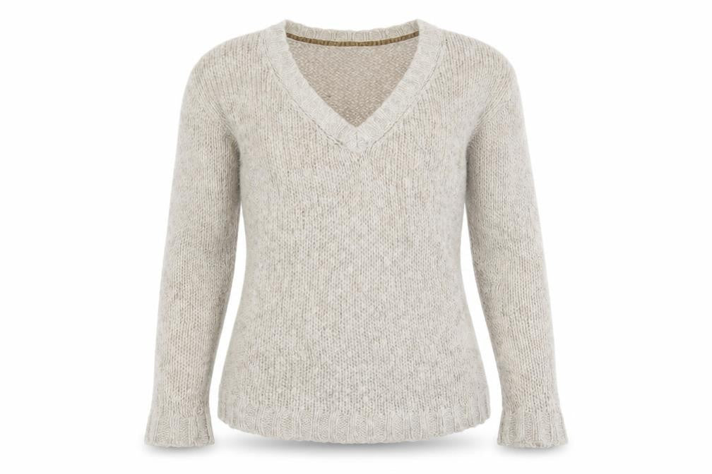 Hartford Women Beige Mohair Wool V-Neck Long Sleeve Pullover Jumper Size 10