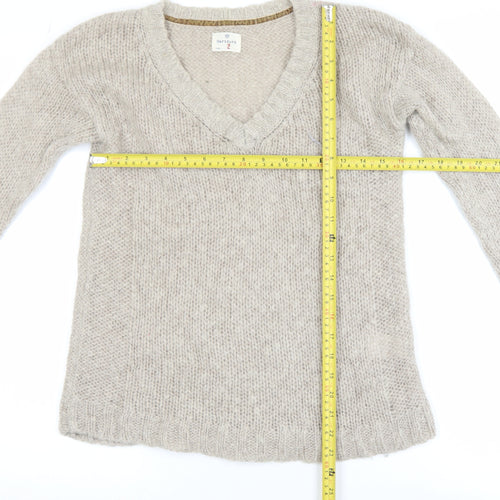 Hartford Women Beige Mohair Wool V-Neck Long Sleeve Pullover Jumper Size 10