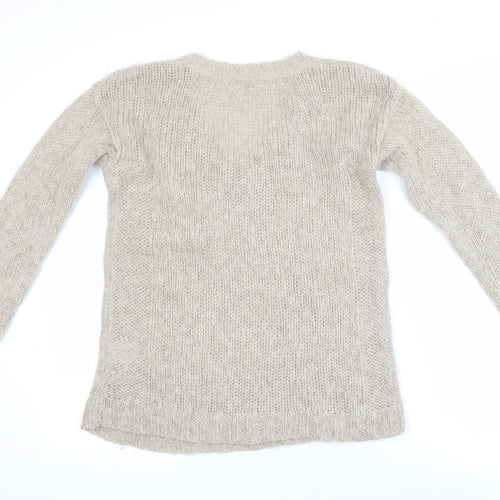 Hartford Women Beige Mohair Wool V-Neck Long Sleeve Pullover Jumper Size 10