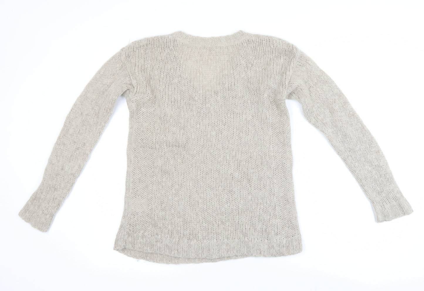 Hartford Women Beige Mohair Wool V-Neck Long Sleeve Pullover Jumper Size 10