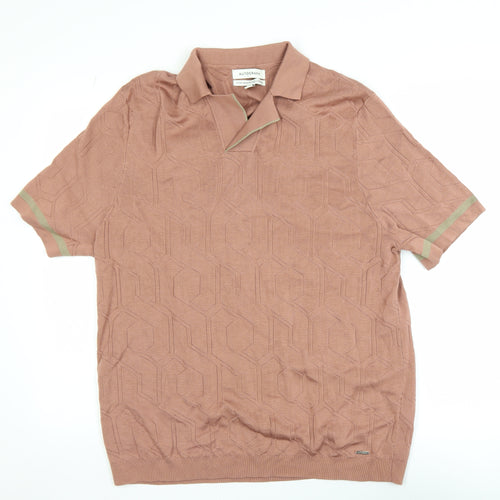 Marks and Spencer Autograph Men's Brown 2XL Cotton Geometric Polo