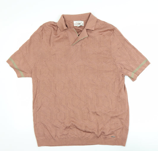 Marks and Spencer Autograph Men's Brown 2XL Cotton Geometric Polo