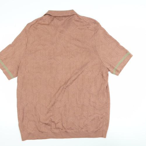 Marks and Spencer Autograph Men's Brown 2XL Cotton Geometric Polo