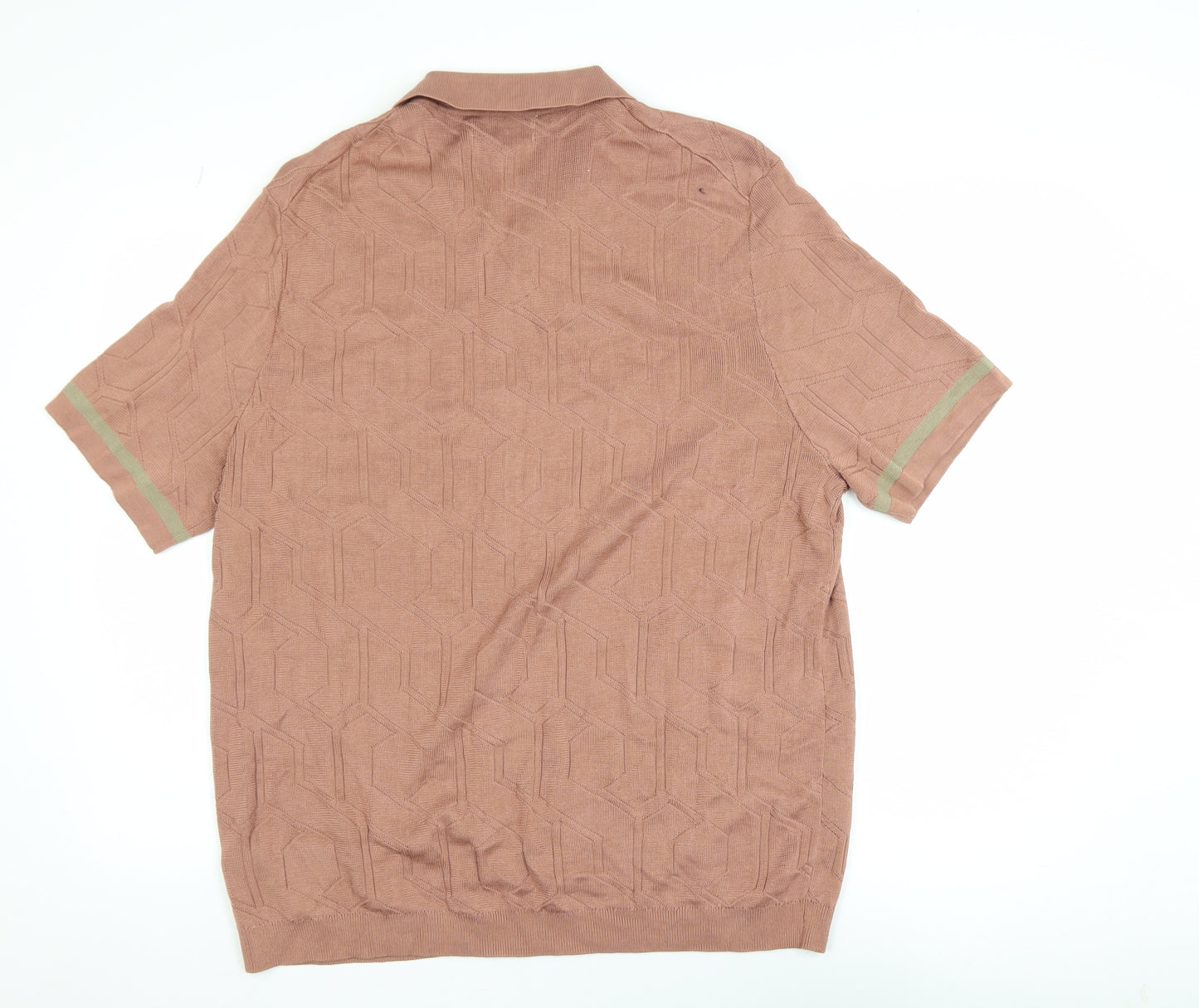 Marks and Spencer Autograph Men's Brown 2XL Cotton Geometric Polo