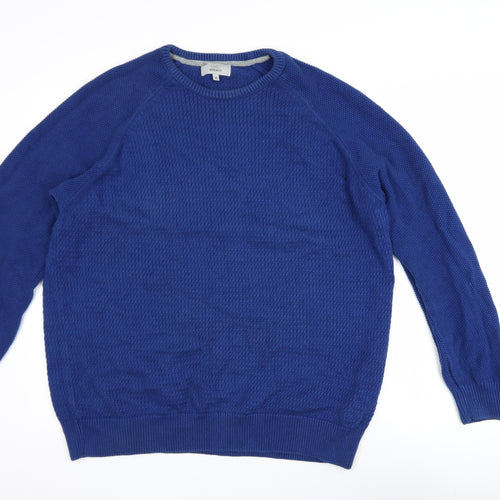 Marks and Spencer Mens Blue Cotton Waffle Knit Jumper XL Regular Fit