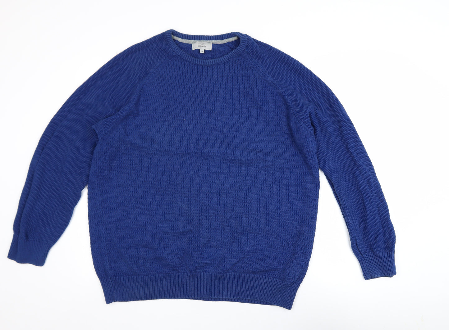 Marks and Spencer Mens Blue Cotton Waffle Knit Jumper XL Regular Fit