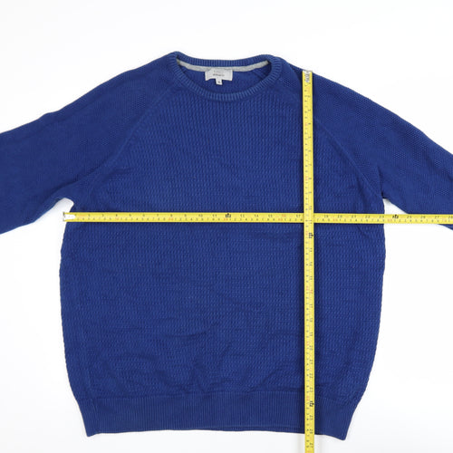 Marks and Spencer Mens Blue Cotton Waffle Knit Jumper XL Regular Fit