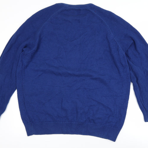 Marks and Spencer Mens Blue Cotton Waffle Knit Jumper XL Regular Fit