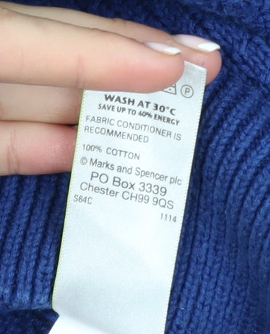 Marks and Spencer Mens Blue Cotton Waffle Knit Jumper XL Regular Fit