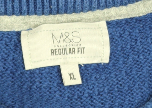 Marks and Spencer Mens Blue Cotton Waffle Knit Jumper XL Regular Fit
