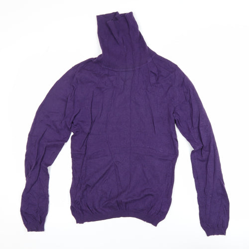 WoolOvers Womens Purple Merino Wool Cashmere Roll Neck Jumper Size S