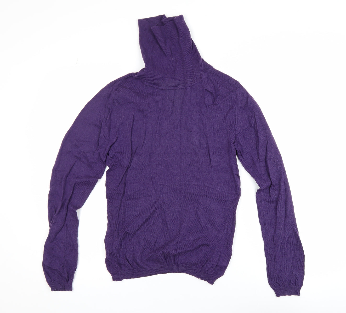 WoolOvers Womens Purple Merino Wool Cashmere Roll Neck Jumper Size S