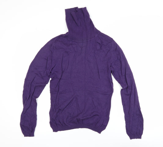WoolOvers Womens Purple Merino Wool Cashmere Roll Neck Jumper Size S